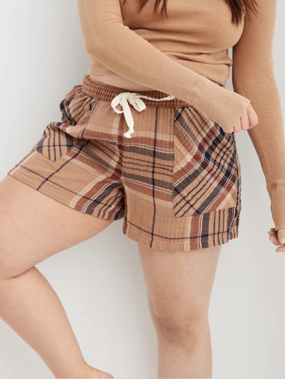 Aerie Soft Gauze High Waisted Pajama Boxer, Cappuccino, Size M